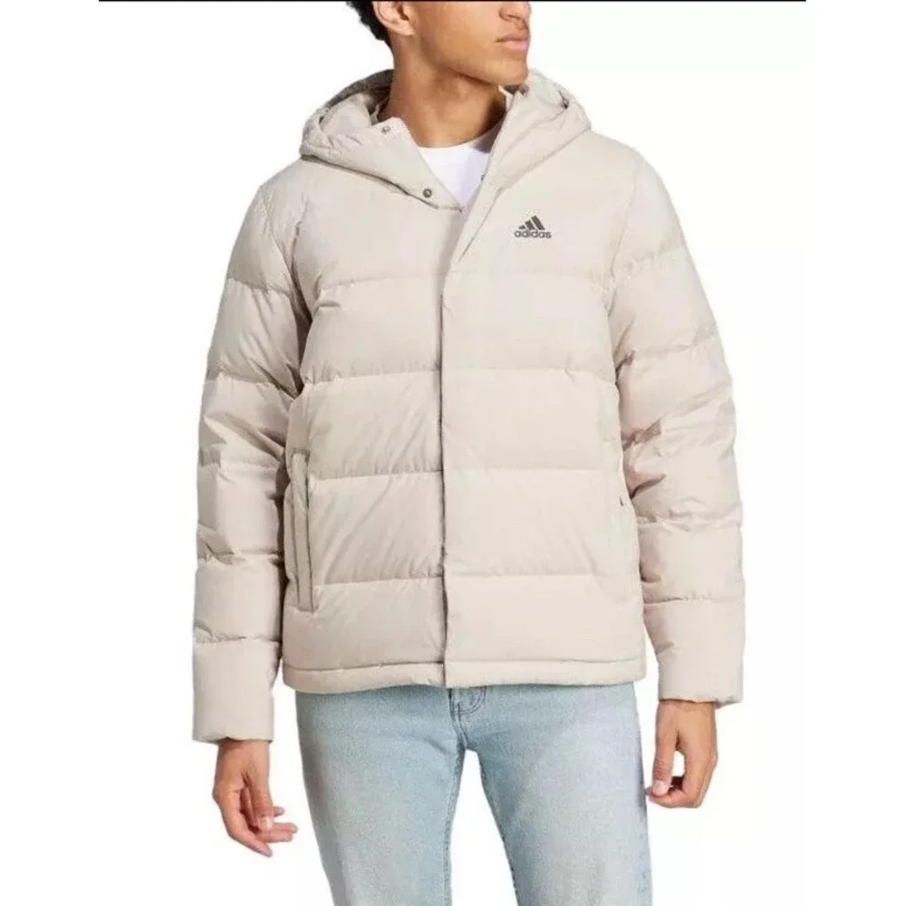 Adidas Helionic Hoody Down Coat Padded Cream Beige Jacket Top Coat HY3934 Mens M